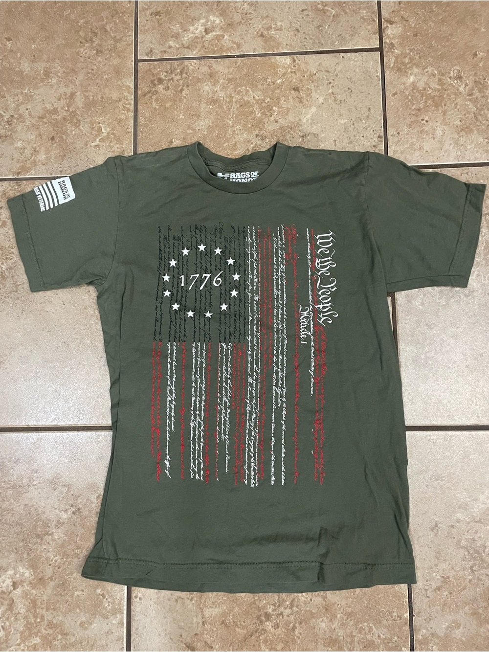 Boys Youth Rags of Honor 1776 Graphic Flag T-Shirt - Olive Green
